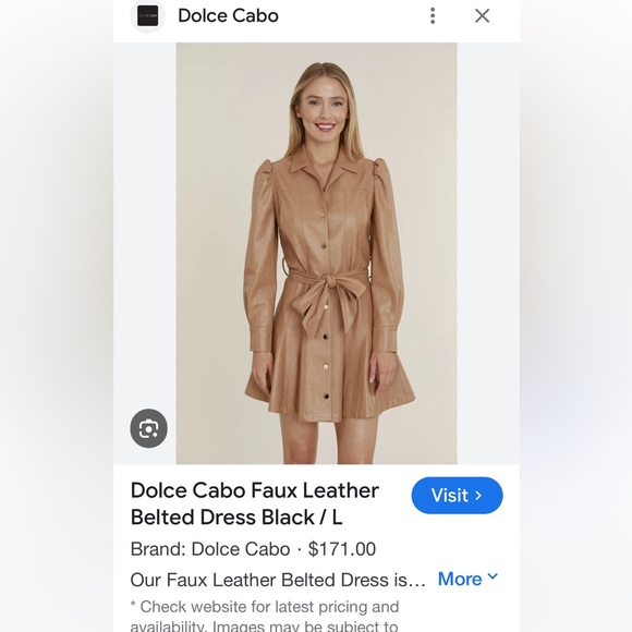 Dolce Cabo Tie Waist Faux Leather Dress - Picture 1 of 4